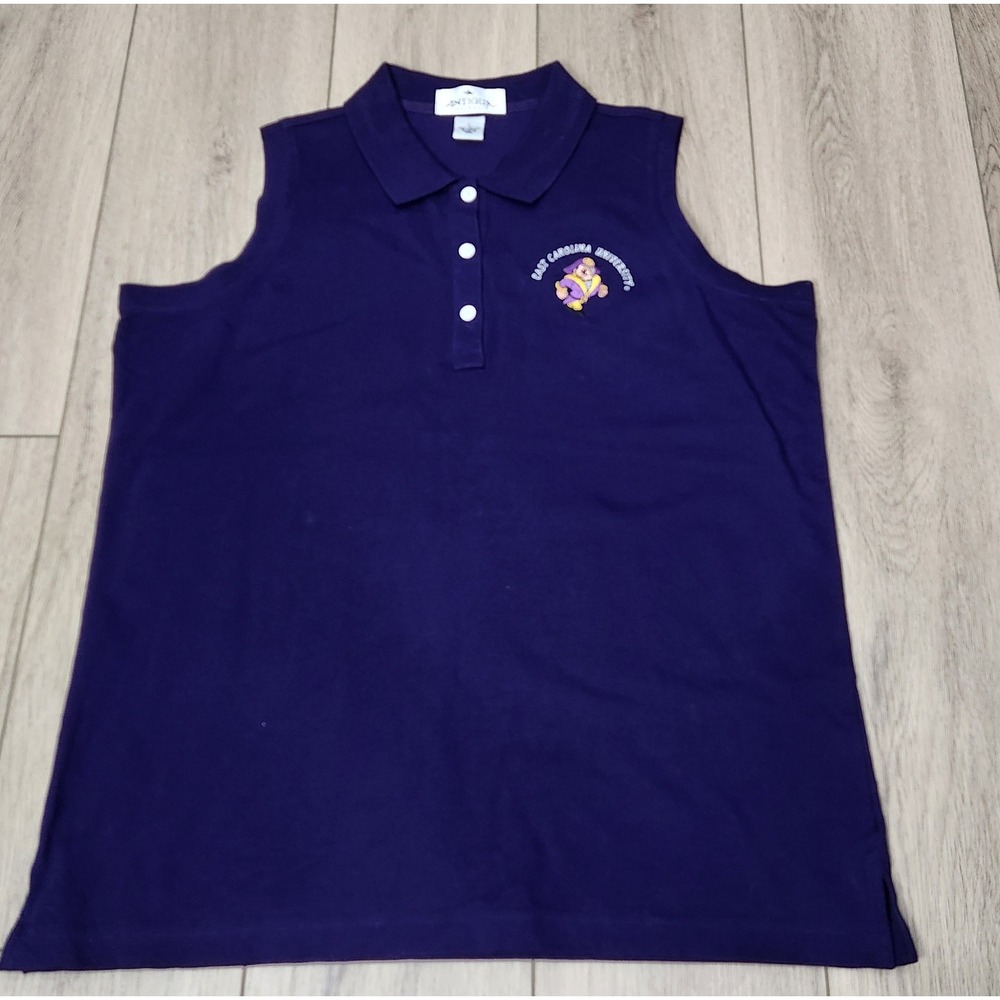 ECU Pirates East Carolina University Sleeveless Polo Shirt Top Purple Women L